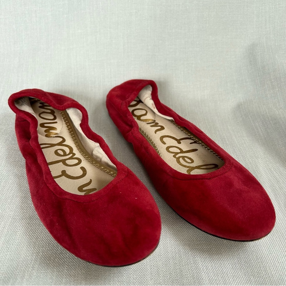 SAM EDELMAN WOMENS BALLET FLATS SUEDE 7.5 MAROON FRITZ SHOES EMBROIDERED